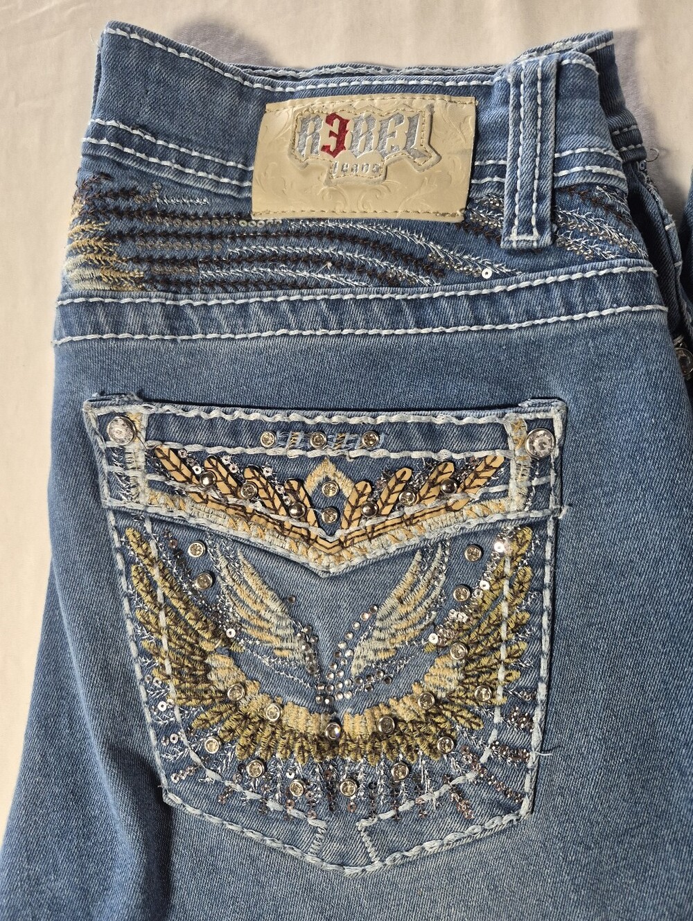 Rebel Blue Boot Cut Jeans Embellished Junior 9